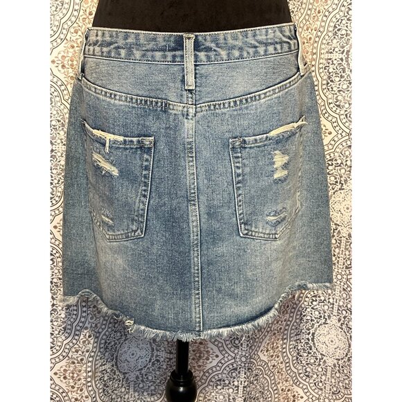 American Bazi Los Angeles Womens Distressed Denim Skirt Size L With Front Zipper - Picture 9 of 13
